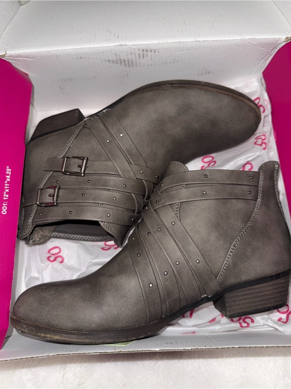 Women's Grey Ankle Booties with Buckle Straps